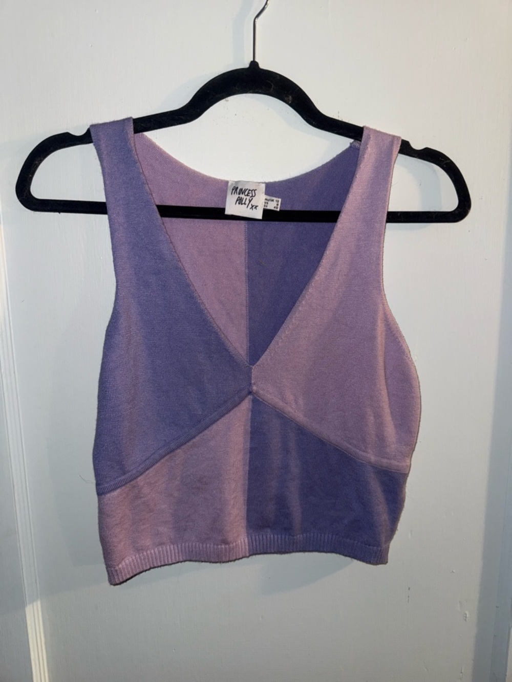 Princess Polly Lavender Two-Tone V-Neck Knit Crop Tank Top